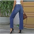 thumbnail image 6 of GaThRRgYP Denim Pants for Women,Womens Straight Leg Jeans,Women's Solid Color Casual Large Pocket High Waist Versatile Straight Tube Loose Wide Leg Denim Pants, 6 of 9
