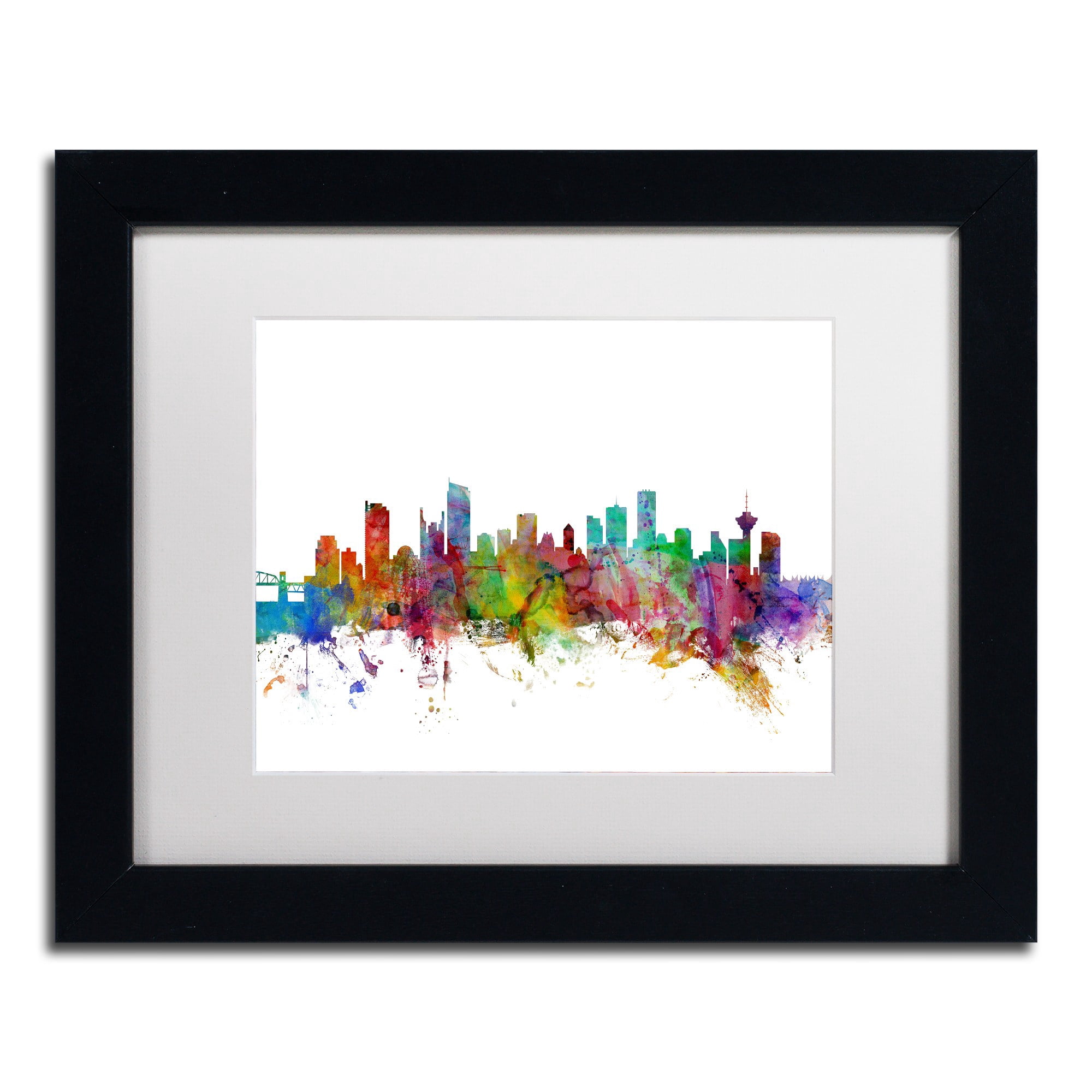 Trademark Fine Art "Vancouver Canada Skyline" Canvas Art by Michael Tompsett White Matte, Black Frame