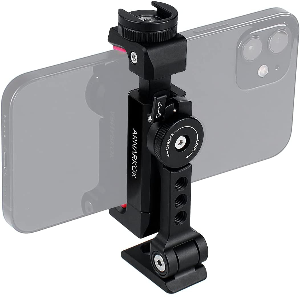 Cell Phone Holder Adapter with Cold Shoe 360 Degree Rotation for iPhone Samsung Android Phone Tripod Mount 