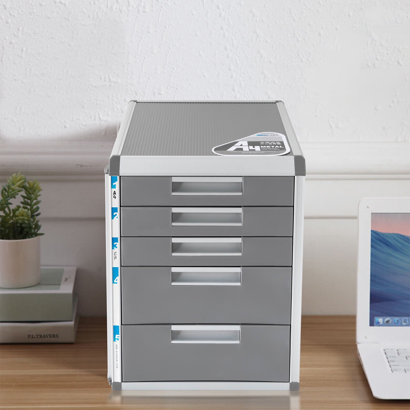 Denest 5-Drawer Lockable Modern Desktop Drawer Organizer Aluminum Desk Document Storage Box Multi-Functional Office File Cabinet