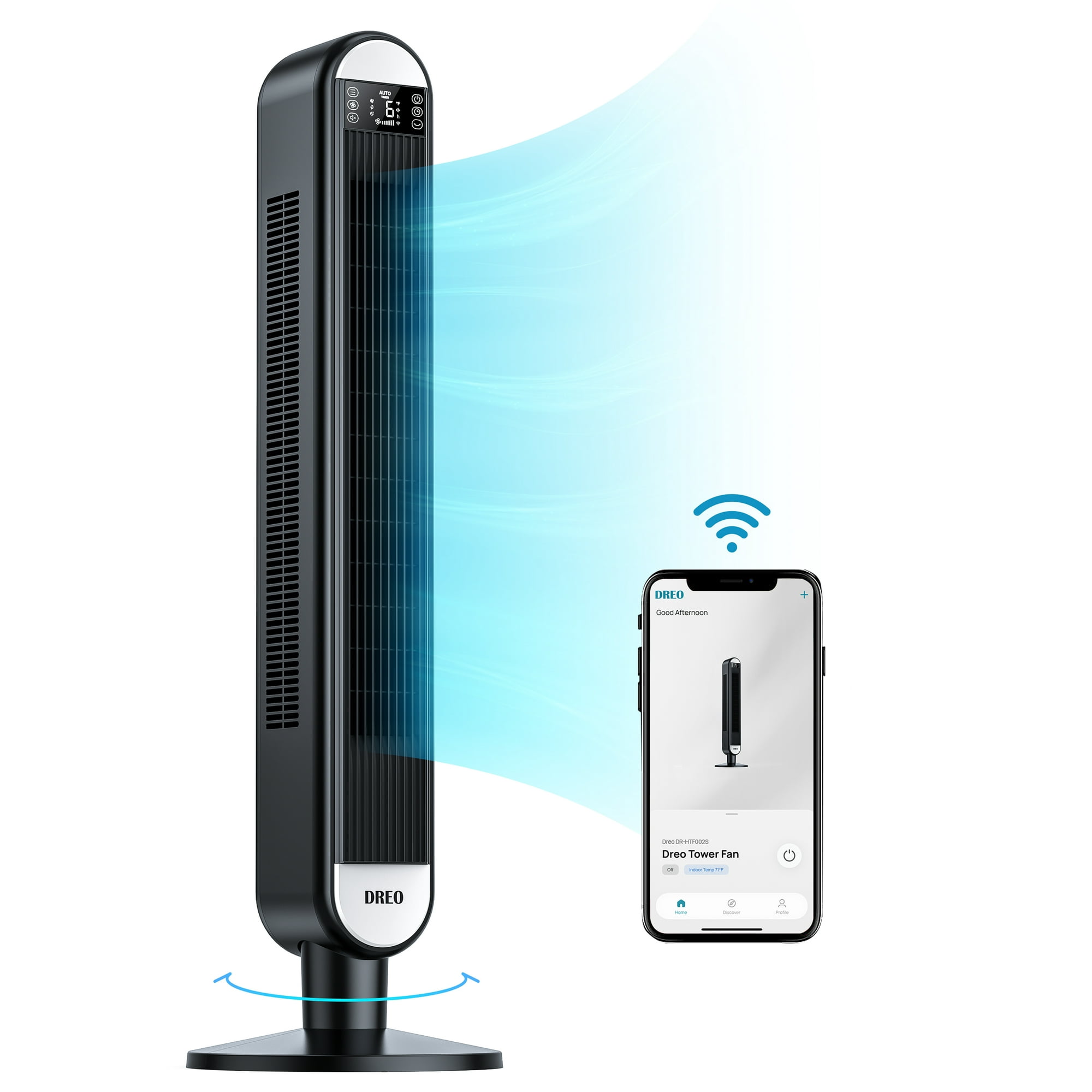 Dreo Tower Fan, Alexa, WiFi Smart Google Assistant, 42 Inch 90° Oscillating  Floor Fan, Voice Control for 6 Speeds, 1-12H Timer u0026 LED Display, Bladeless  Stand up Fan with Remote - Walmart.com