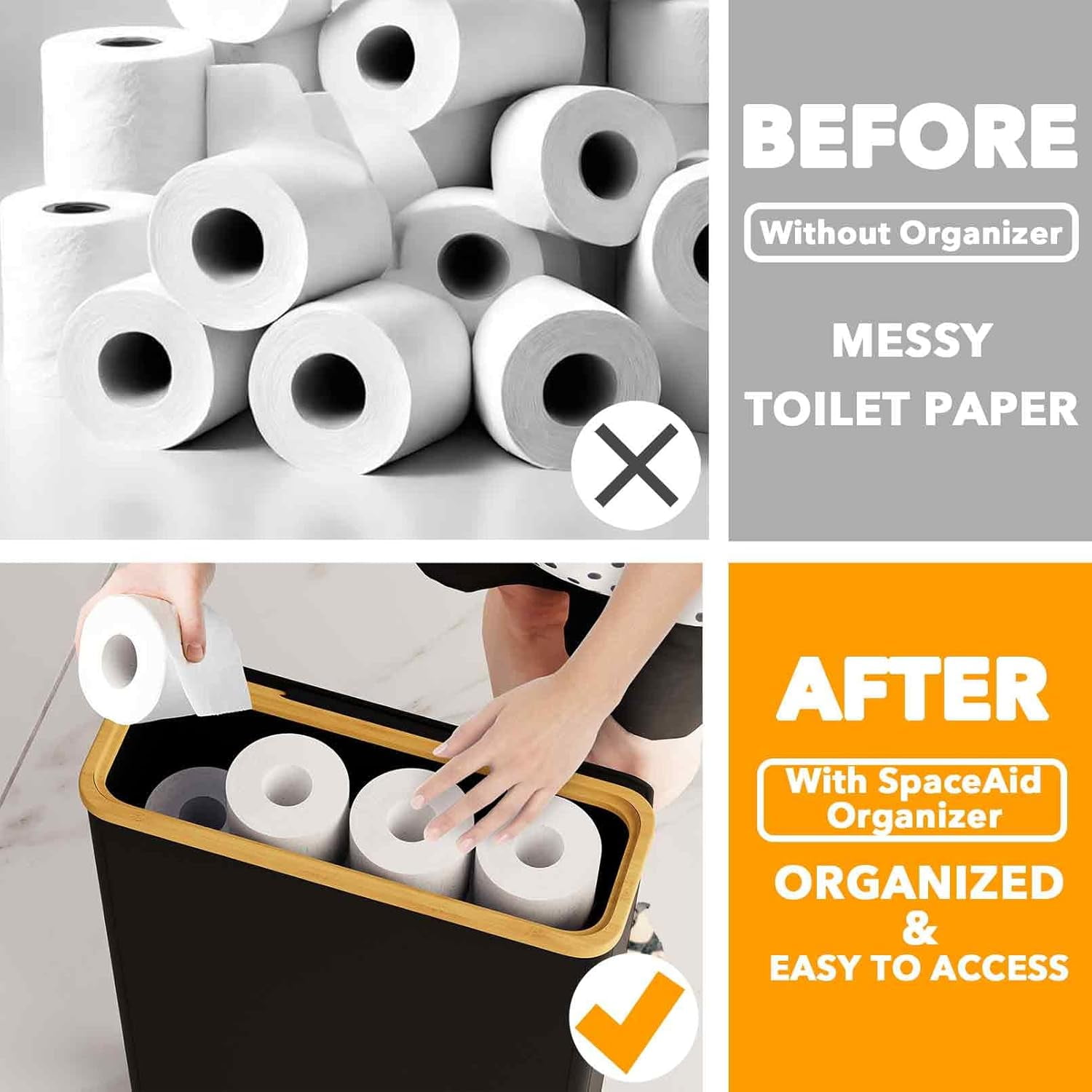 SpaceAid Extra Large Toilet Paper Storage with Lid, Slim Basket Holder, Black