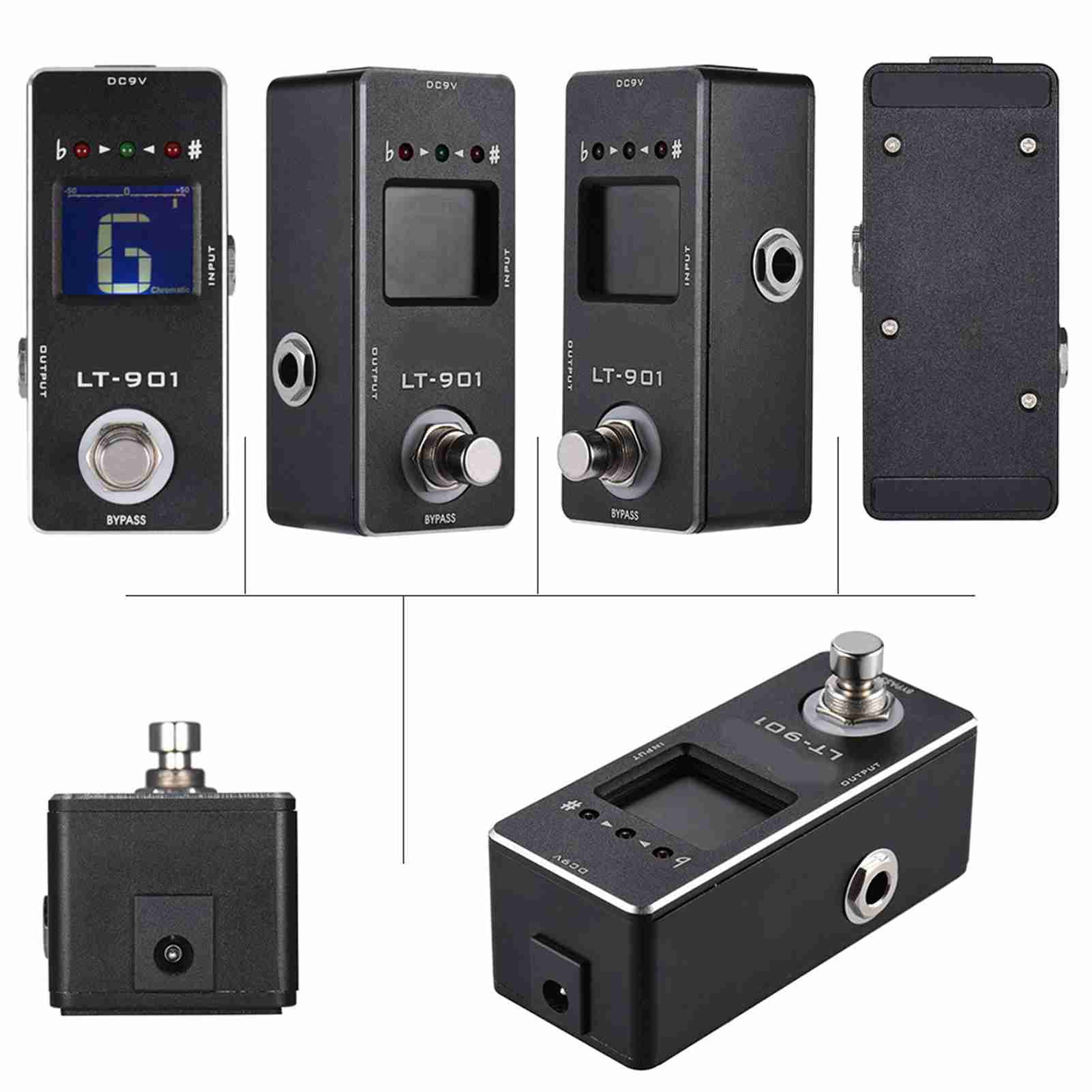 Mini Chromatic Guitar Tuner Pedal Stompbox Effect True Bypass LCD Display Wide Range Tuning A0 C8 with Metal Case for Electric Acoustic Bass Guitars
