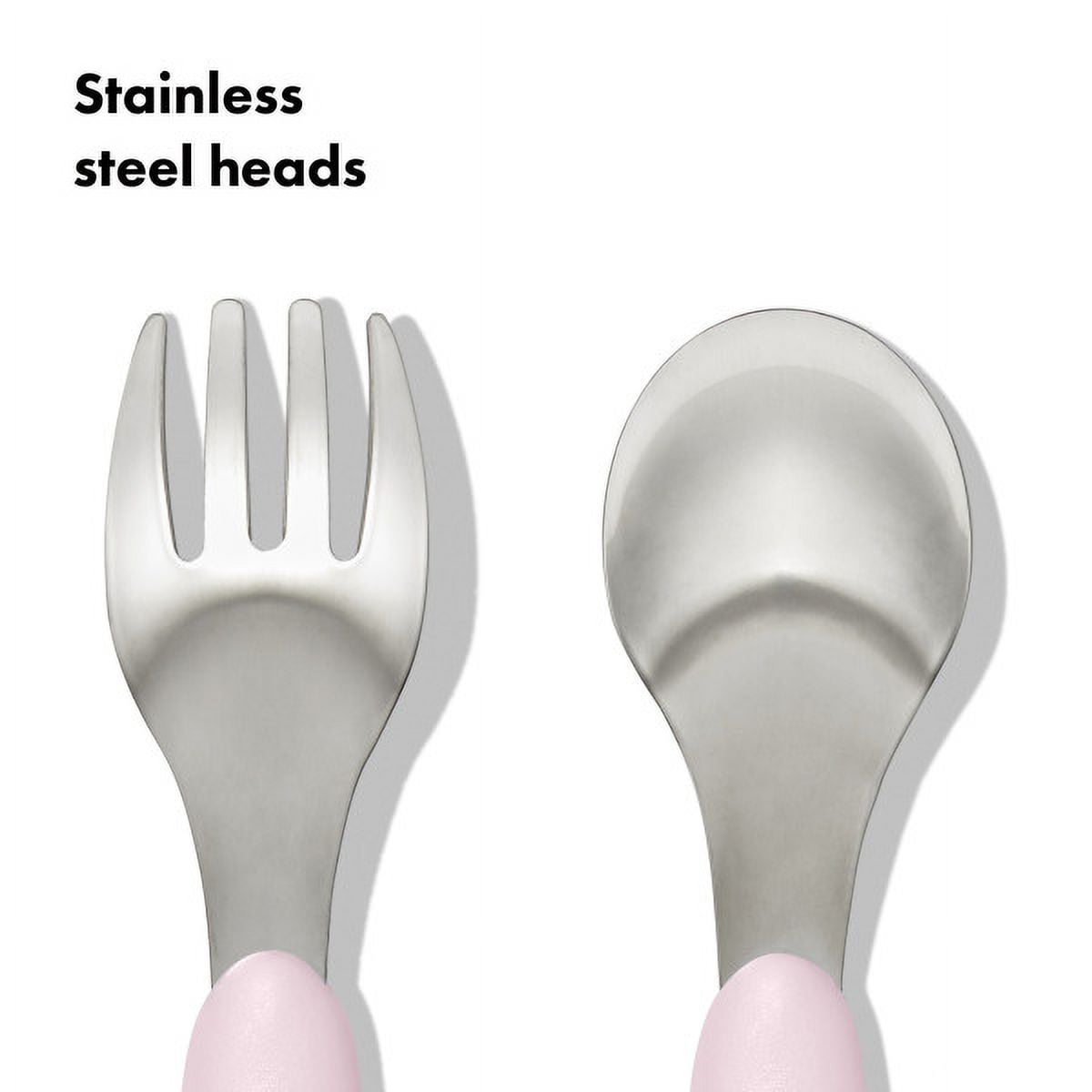 OXO Tot Toddler Stainless Steel Fork and Spoon 2 Piece Set for 12+ Months, Blossom