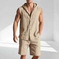 thumbnail image 2 of Timoontee Lightweight Summer Sets for Men Casual 2 Piece Tracksuits Button Down Sleeveless Mock Neck Tank Hoodies with Drawstring Shorts Solid Daily Outfits Khaki XXXL, 2 of 7