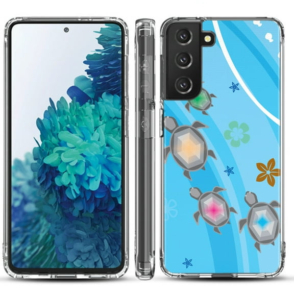 Shockproof Hybrid Bumper Phone Case for Samsung galaxy S21  5G / S21 Plus 5G, by OneToughShield ® - Happy Turtle