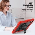 thumbnail image 4 of Case for iPad Pro 11 Inch (M4 2024/M5 2025) with Screen Protector, 360 Degree Rotating Kickstand Hand Strap Heavy Duty Shockproof Cover with Shoulder Strap, Red, 4 of 7