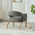 thumbnail image 6 of NEW Modern Upholstered PU Open Back Accent Armchair Barrel Dining Chair with Weathered Rubberwood Legs, Hollow-Out Side Club Chair for Living Room Bedroom Restaurant Cafes Dining Room Reception,Gray, 6 of 9