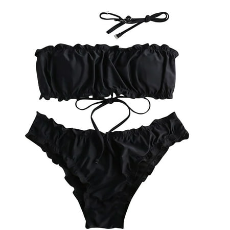

VKEKIEO Two-Piece Sets Swimsuit Sport Bra Style Lift Black L