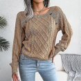thumbnail image 1 of Women's Pullover Sweater Pullover Jumper Jumper Ribbed Cable Knit Knitted Thin Solid Color Crew Neck Stylish Casual Daily Going Out Fall Winter White, 1 of 5