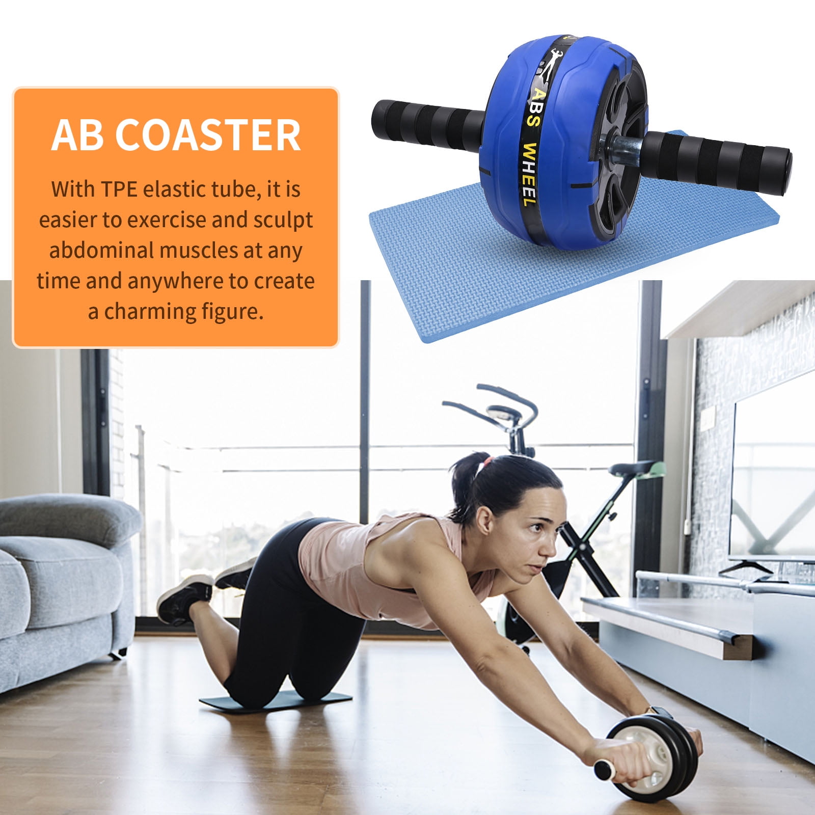 6-in-1 Home Abdominal Fitness Set, Ab Roller, Knee Pad, Push-Up Handles & Resistance Bands, Hand Trainer with Skipping Rope (Unisex)