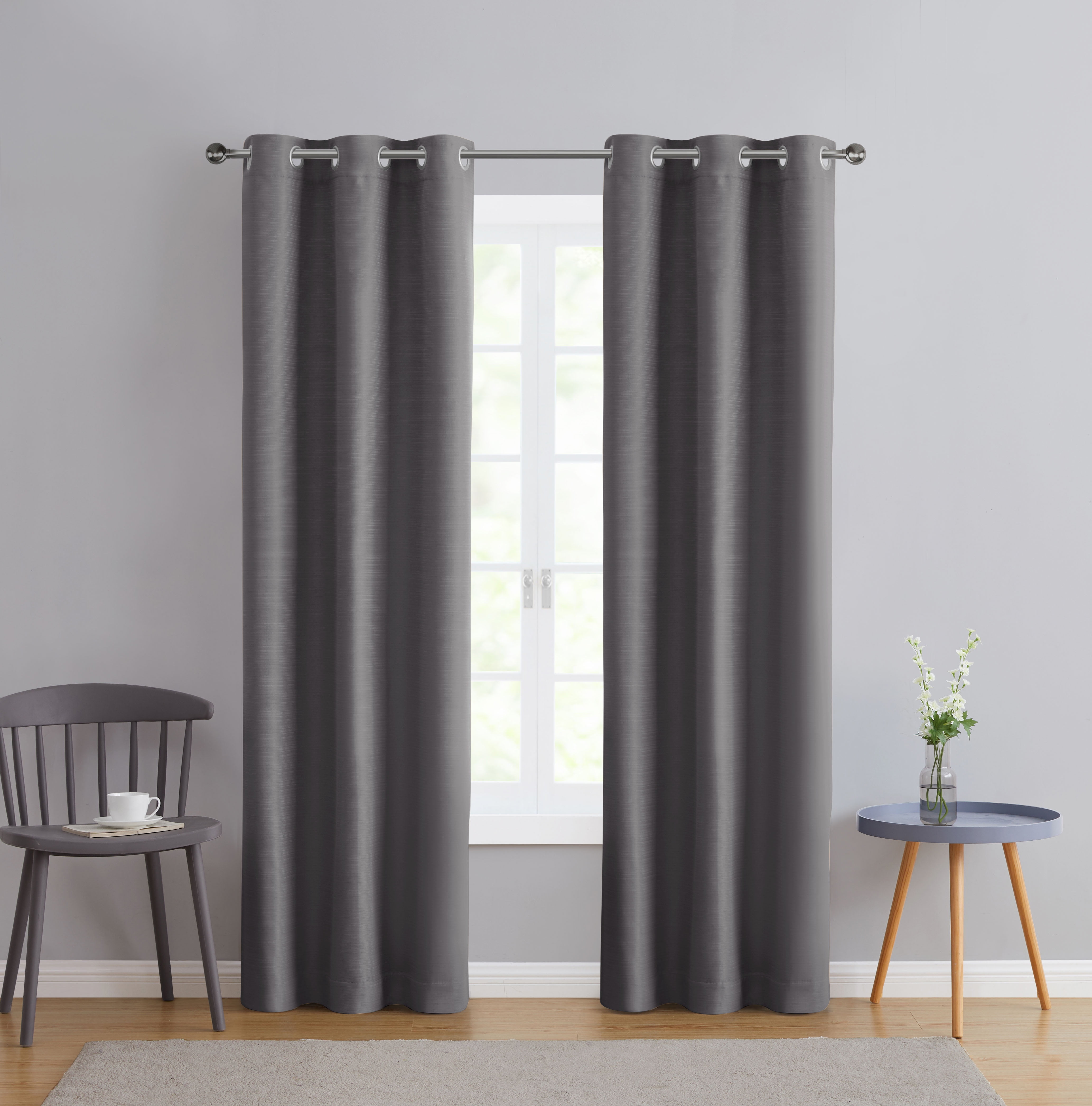 4 pc Window Set Silver Gray Curtains Panels Drapes Pair Valance 84 in Darkening 