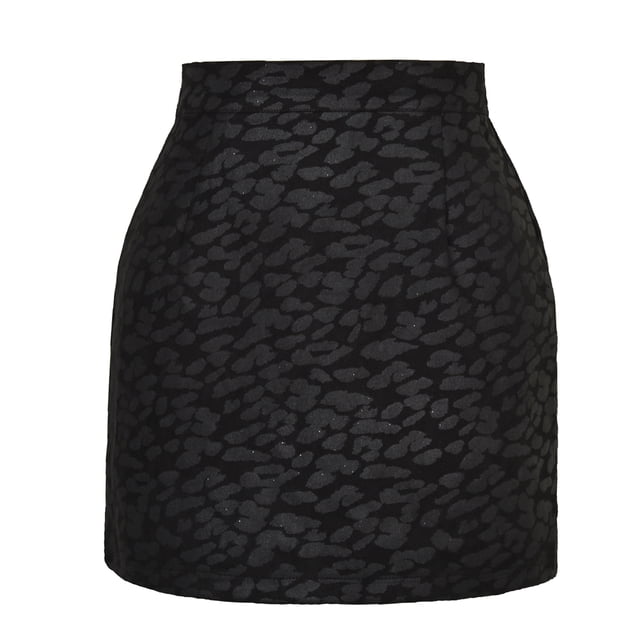Minifalda corta ajustada con cremallera en la espalda y cintura alta con estampado de leopardo para mujer,Negro,XL