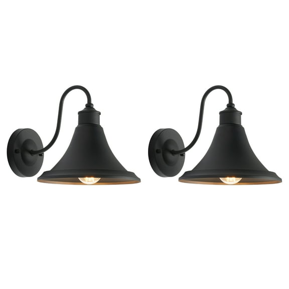 SAFAVIEH Graylyn 2-Light A19 Black Steel Wall Sconce with Black Shade, Set of 2