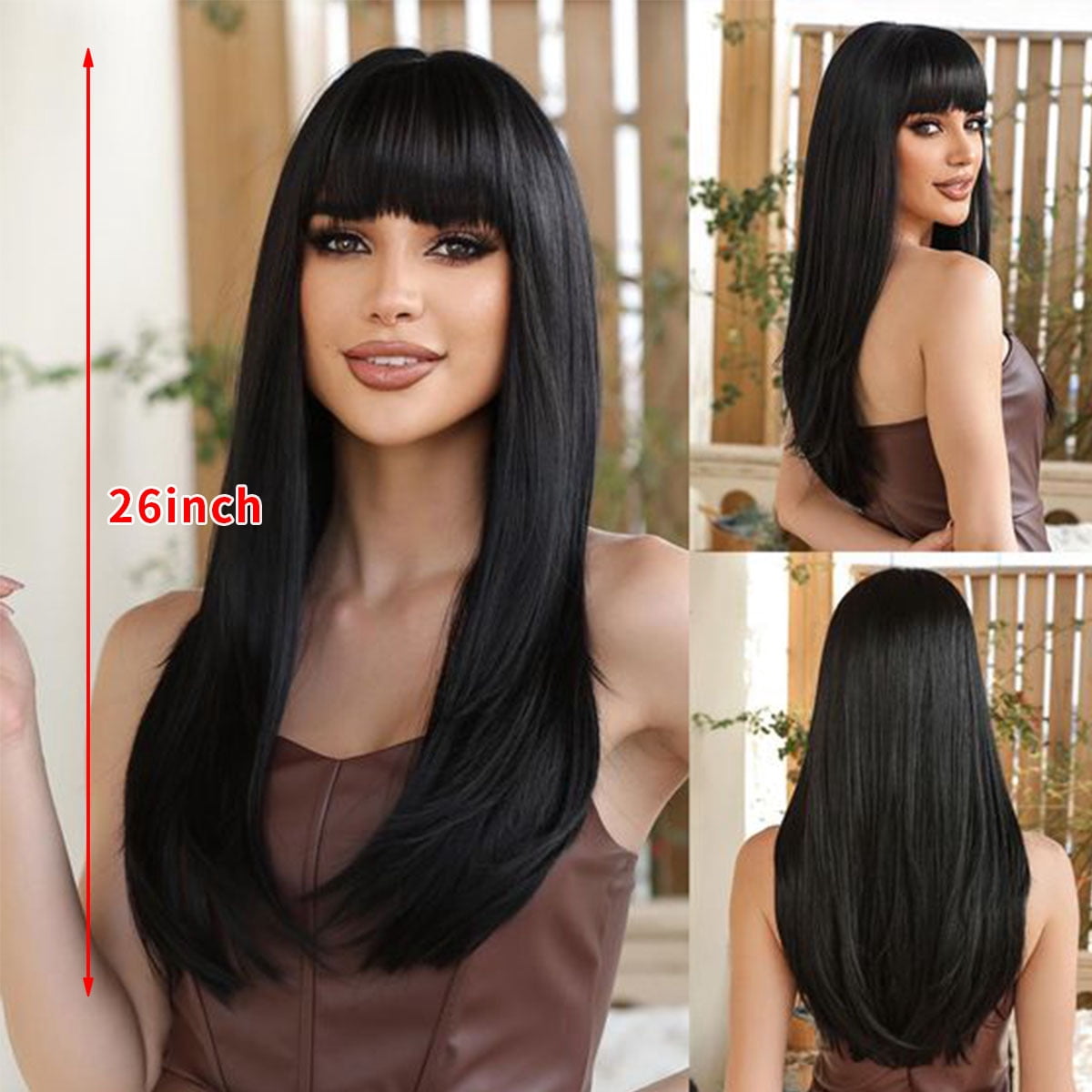 European and American style long straight hair with bangs wig, high temperature silk full head wig, fashionable inward curl hairstyle G924