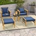 thumbnail image 4 of Costway 5 Pcs Patio Acacia Wood Wicker Woven Furniture Set with Coffee Table & 2 Ottomans Navy, 4 of 10