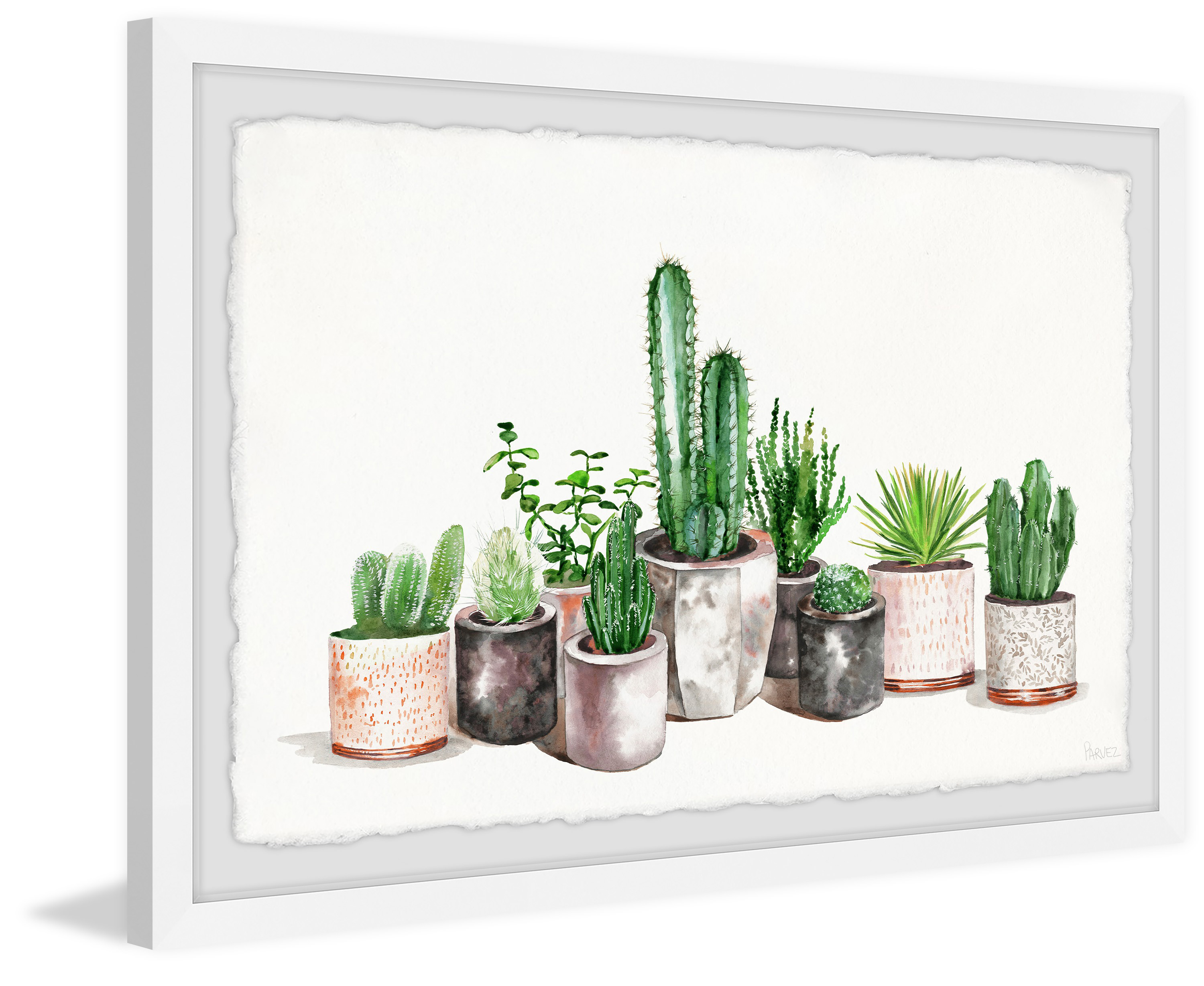 Parvez Taj Fancy Potted Cactus Framed Wall Art