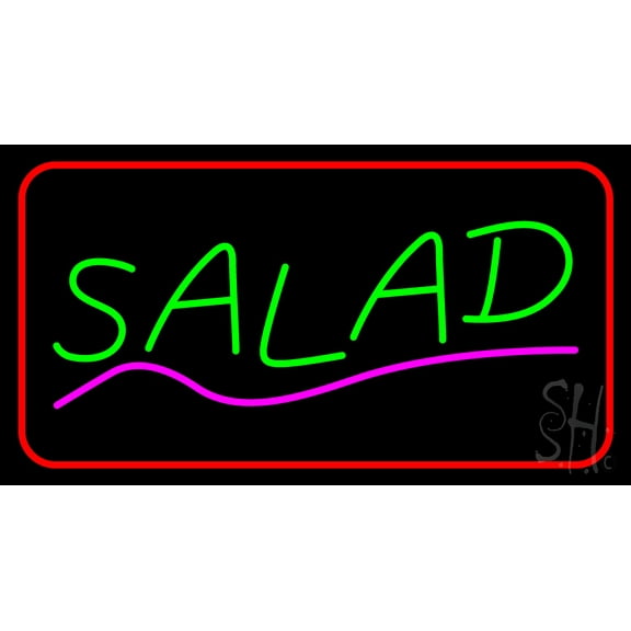 Green Salad with Red Border LED Neon Sign 20 x 37 - inches, Black Square Cut Acrylic Backing, with Dimmer - Bright and Premium built indoor LED Neon Sign for restaurant window and interior decor.