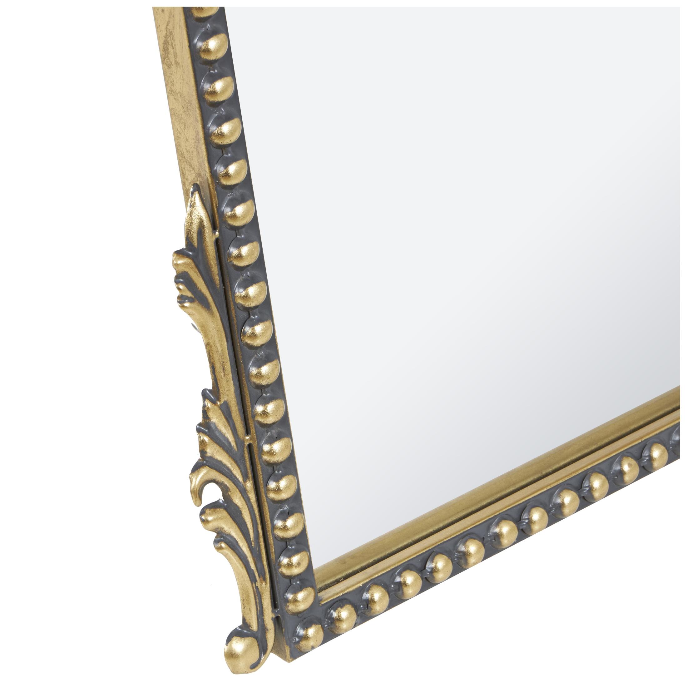 DecMode 31" x 64" Gold Metal Fleur De Lis Ornate Baroque Floor Mirror with Easel