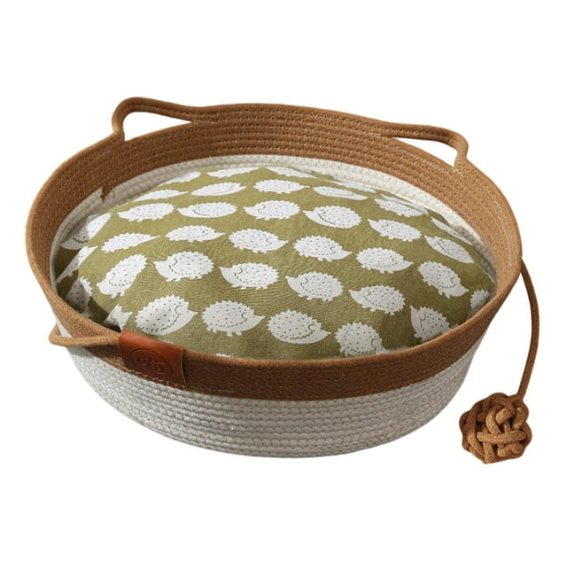 Cesta de cama de gato Pequeño nido para dormir con cojín suave con pelota de juego todas Accesorios para mascotas Caminador de mascotas , Marrón, M