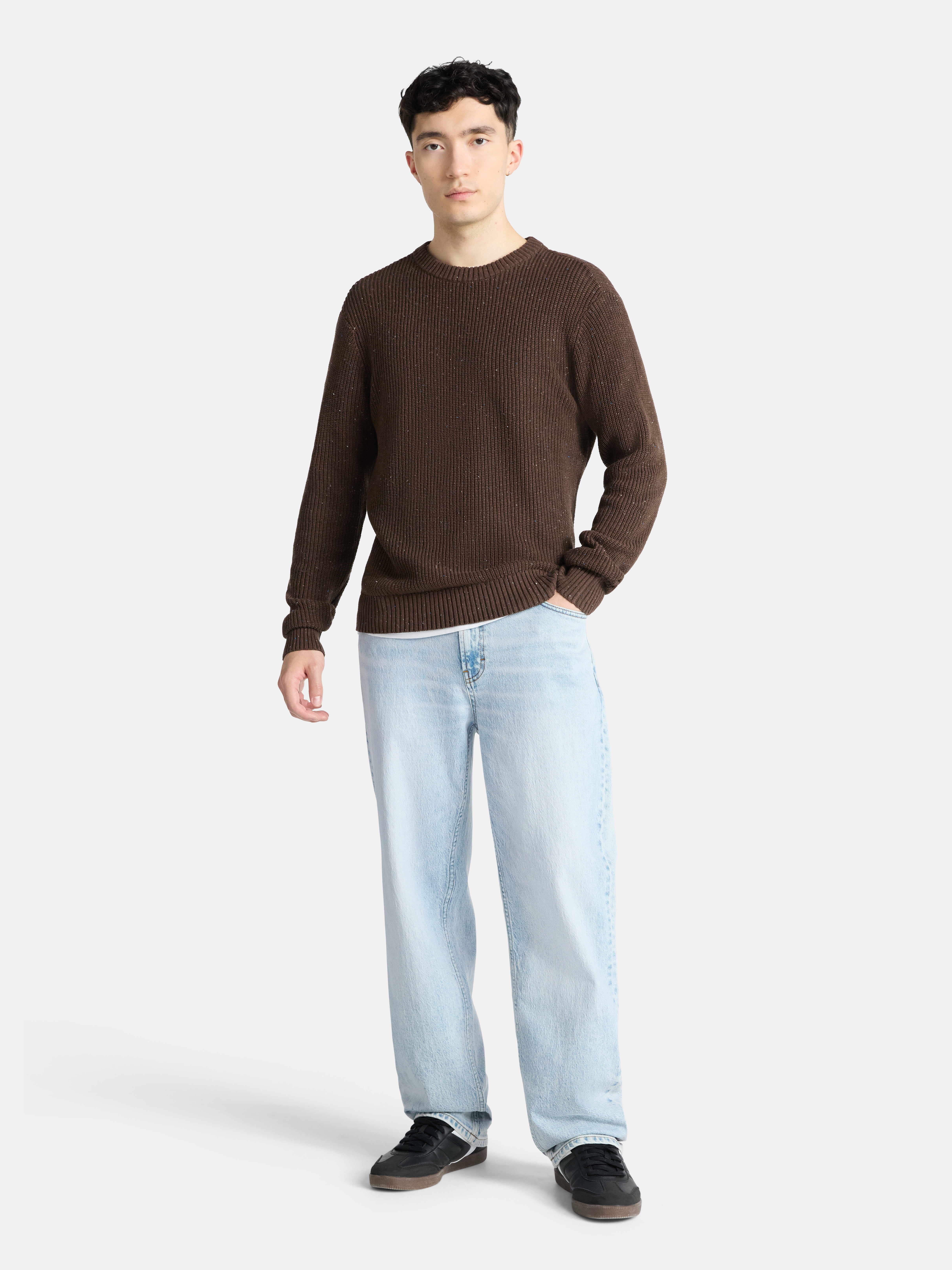 No Boundaries  Souffle Yarn Confetti Sweater with Long Sleeves, Men's Sizes XS-3XL