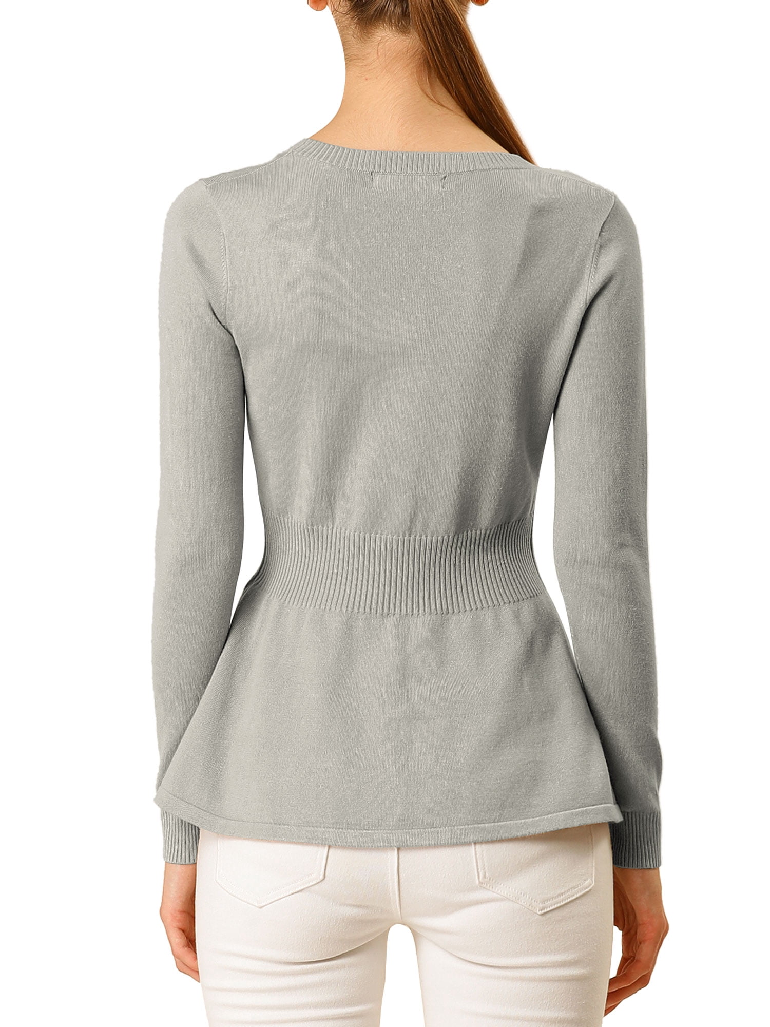 DARING DIVA Women's Peplum Top Smocked Long Sleeve Knit Sweater XS Grey