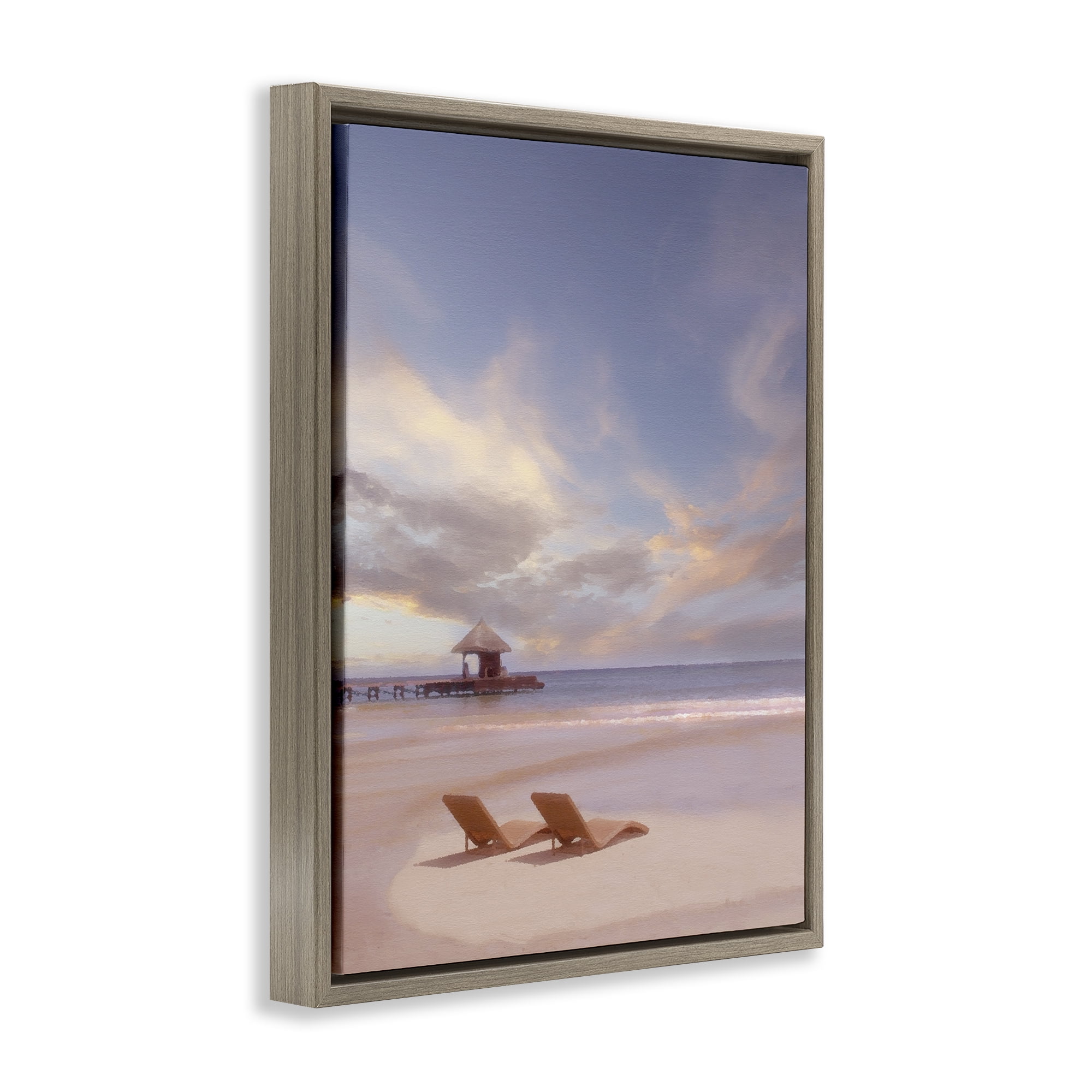 Stupell Industries Beside The Sea View Landscape Painting Brown Floater Framed Canvas Art Print Wall Art, 17 x 21