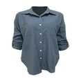 thumbnail image 2 of Women Button-down Denim Shirt Irregular Long Sleeve Lapel Loose Blouse Tops with Pockets Streetwear, 2 of 5
