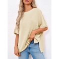 thumbnail image 3 of Womens Oversized T Shirts Summer Casual Loose Fit Striped Knit Batwing Sleeves Tunic Tops, 3 of 6