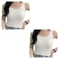 thumbnail image 4 of Qarigey Camiseta sin mangas corta para mujer, camisola sin costuras, camiseta con cuello cuadrado, chaleco corto de verano, ropa interior sin Blanco 2piezas, 4 of 6