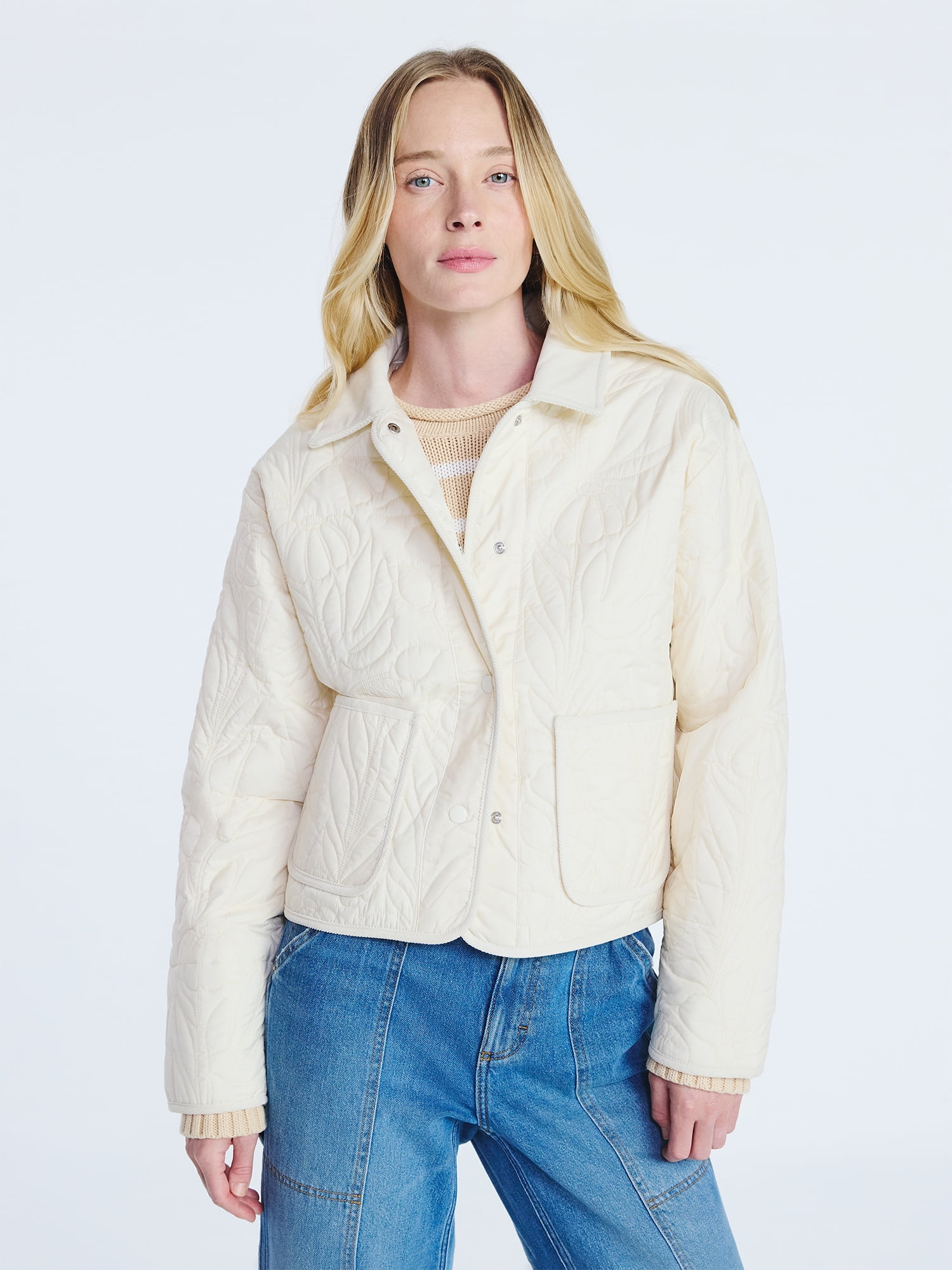 Free Assembly Women's and Women's Plus Floral Quilted Jacket, Sizes XS-4X