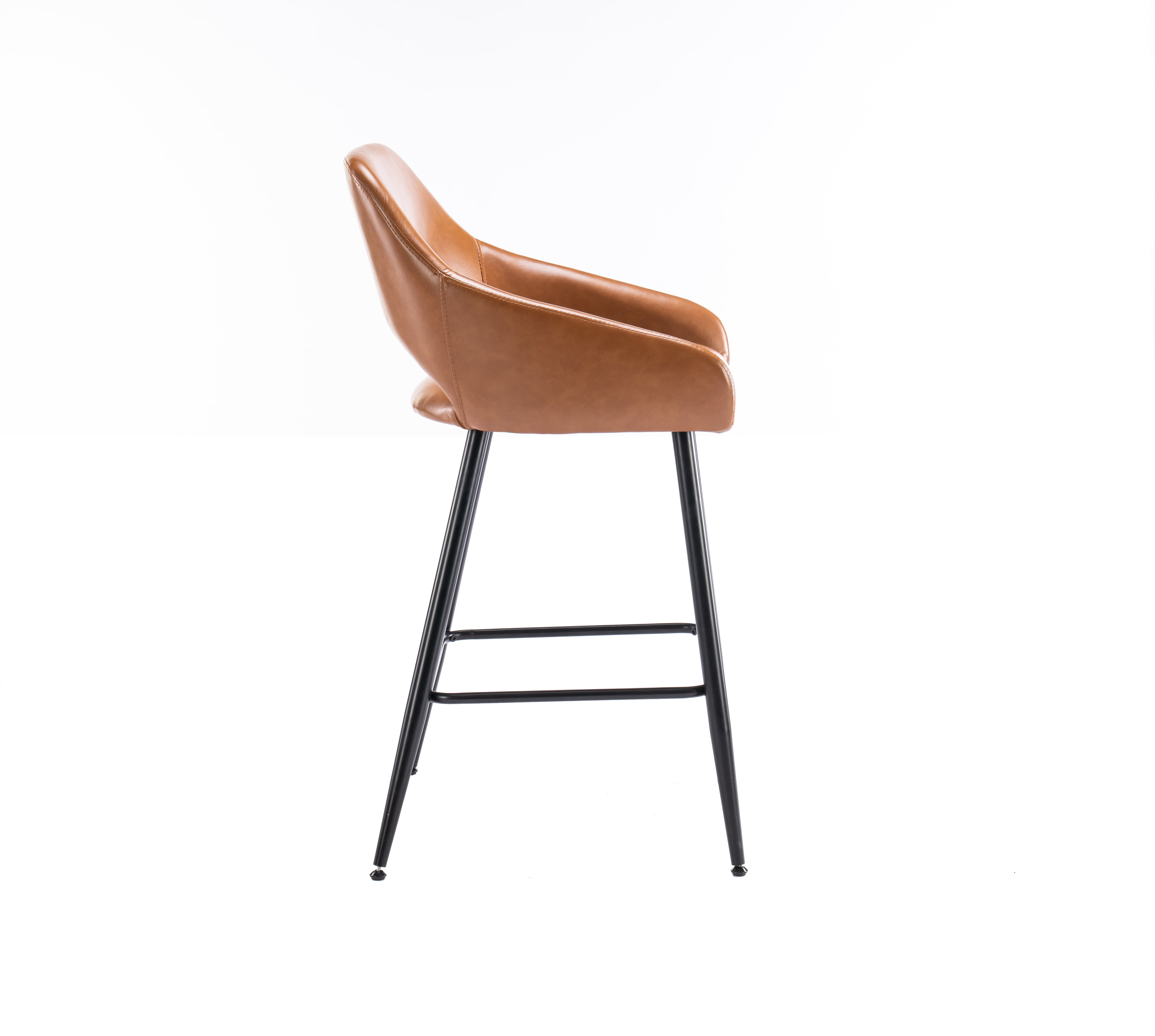 Mainstays Barstool Brown PU Leather Black Legs, 2 Pack
