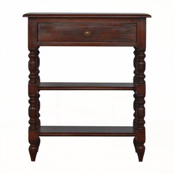 100% Solid Mango Wood Occasional Table with 1 Drawer & 2 Shelves