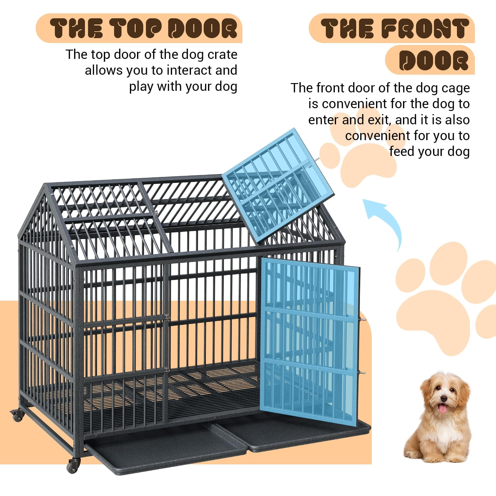 Garvee Heavy Duty Dog Crate, 52 Inch Indestructible Metal Dog Kennel Cage for Large Medium Small Dogs, Indoor Dog Crate with Lockable Wheels and Removable Tray
