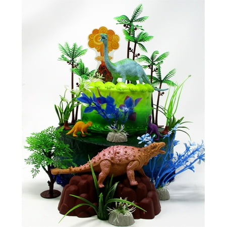 Prehistoric Deluxe DINOSAUR PriNst 18 Piece Birthday CAKE Topper Set Featuring Random Dinosaur Figures, Themed Decorative Accessories, Dinosaurs Average 1/2" to 4" Inches Tall