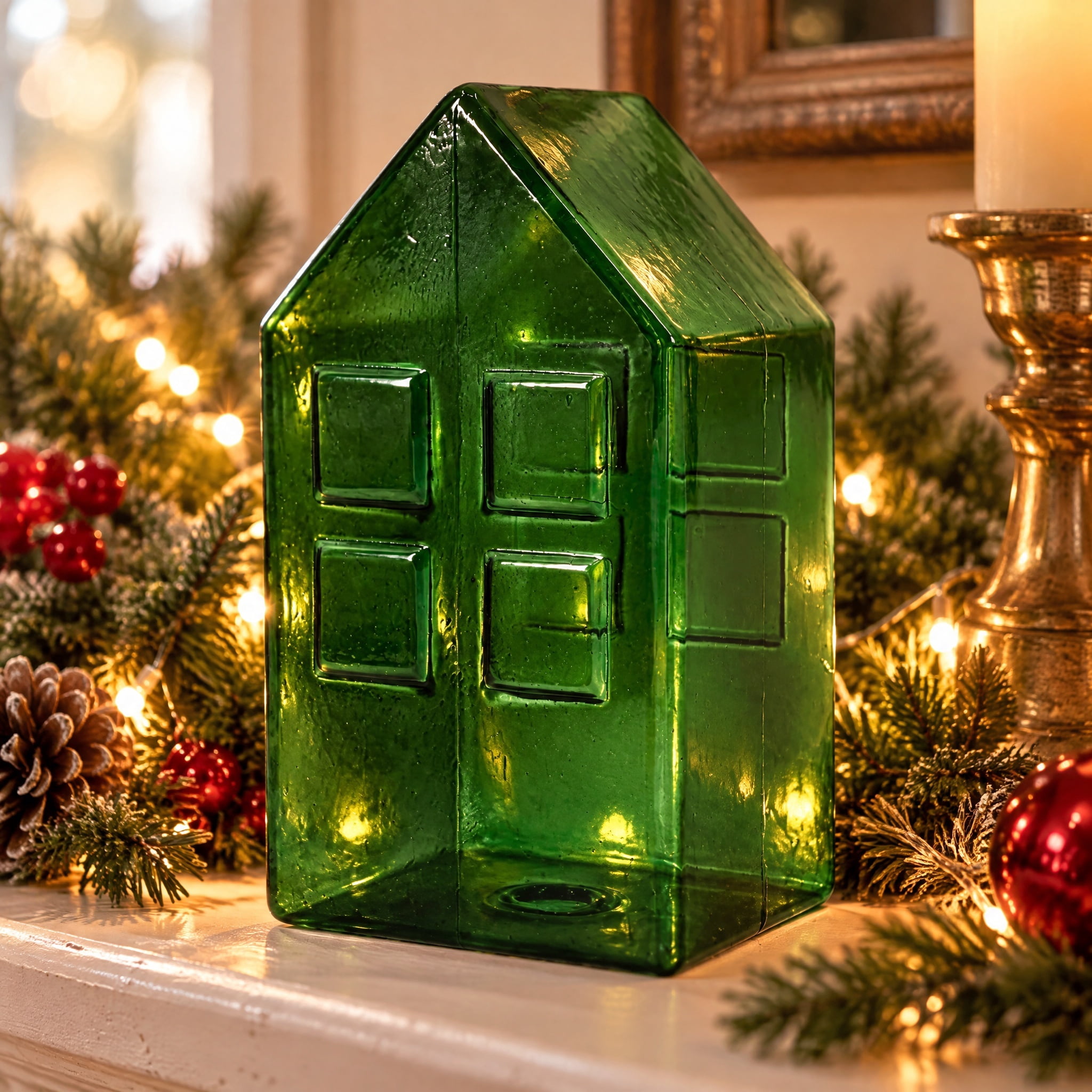 Glass House Christmas Decoration, Green, 7.5", by Holiday Time