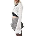 thumbnail image 3 of Biekopu Women's Long Sleeve Crop Tops, Solid Color Front Tie-Up Cardigan, Cual Simple Style Blouse, White, 3 of 9