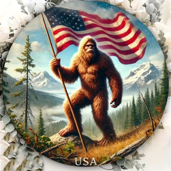 HELLOYOUNG HomeDecorPro 2D American Sasquatch Vintage Metal Sign - Round 2D Print Waterproof Dustproof Wall Art