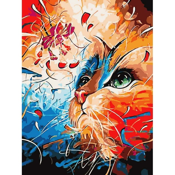 Kit De Pintura Por Números Para Adultos - Lienzo 16x20 Pulgadas, Gato Negro, Incluye Pinturas Y Pinceles