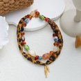 thumbnail image 5 of PISONIC Women Vintage Leopard Print Ribbon Beaded Necklace, Multicolor Stone‑Look Beads with Gold‑Tone Double Fish Pendant Statement Collar Necklace, 5 of 7