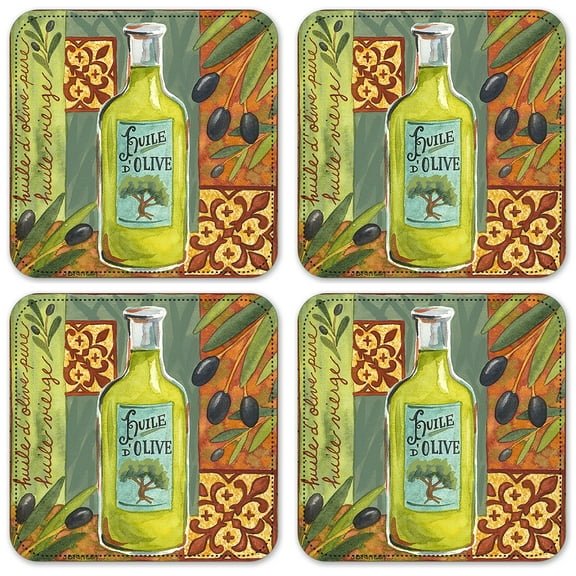 Vinyl Drink Coasters - Set of 4 - Olive Oil