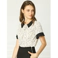 thumbnail image 2 of INSPIRE CHIC Hauts Blouses à Pois pour Femmes à Col Claudine Contrastant à Manches Courtes, 2 of 6