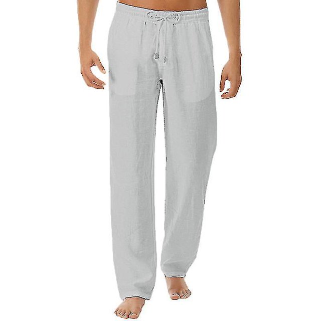 Pantalones holgados con apariencia de lino para hombre, pantalones casuales de yoga para playa con cintura elástica
