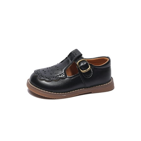 

Colisha Girls Loafers Soft Sole Flats Comfort Dress Shoe Performance Lightweight Moccasins Magic Tape Shoes Black 8C