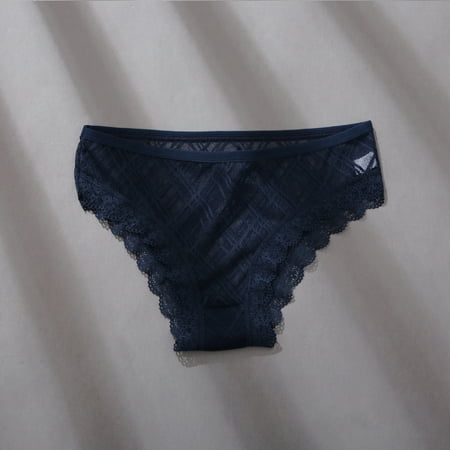 

Gubotare Women S Panties Women Mesh Bow Embroidered Lace Transparent String Underwear Back Bandage Hollow Out Panties String Briefs Dark Blue XL