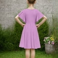 thumbnail image 5 of BRGZLK Girls Dresses Summer Cute Solid Color Flutter Sleeve Round Neck Tiered Swing Smocked Midi Dress Beach Holiday A-Line Dress Purple 6-7 Years, 5 of 7