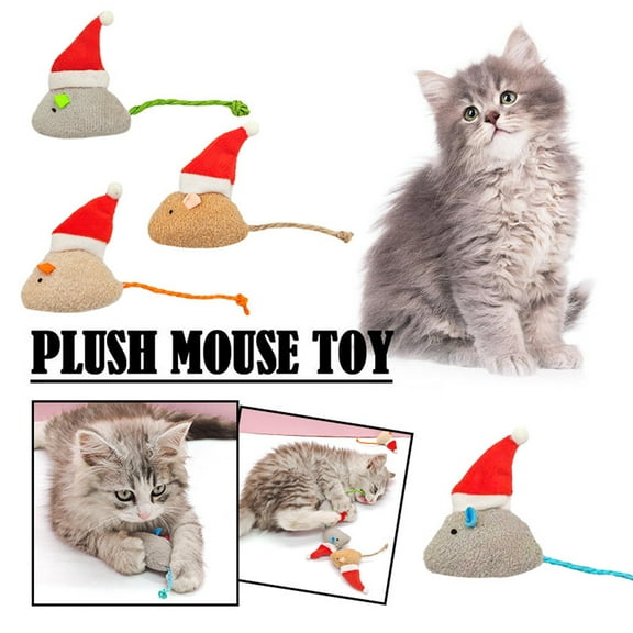 Cat Toy with Christmas Hat, Colorful Plush Kicking Mice for Kittens, Christmas Decorations for Home, Interactive Pet Stocking Stuffer