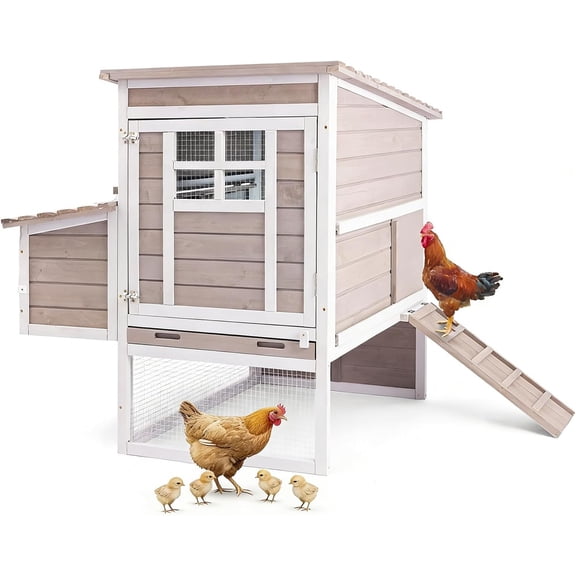 PETSCOSSET Wooden Chicken Coop, Elevated Hen House with 3-Compartment Nesting Box
