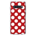 thumbnail image 1 of DistinctInk Clear Shockproof Hybrid Case for Samsung Galaxy S10 (6.1" Screen) - TPU Bumper, Acrylic Back, Tempered Glass Screen Protector - White & Red Polka Dots, 1 of 2