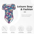 thumbnail image 6 of Rateoe Skull blue leaf Printed Women Rash Guard Short Sleeve,Tummy control Swimsuit Surfing Swimsuit Bathing Suit Short-sleeved Onesie UPF 50+, 6 of 6